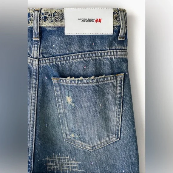 Hm basquiat denim straight relaxed high jeans 27